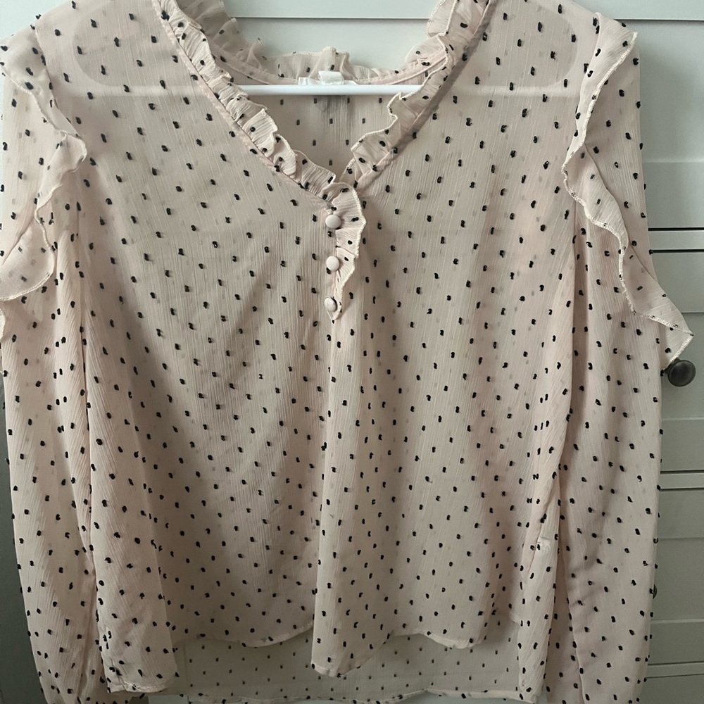 Polka Dot Ruffle Blouse - Cream and Black